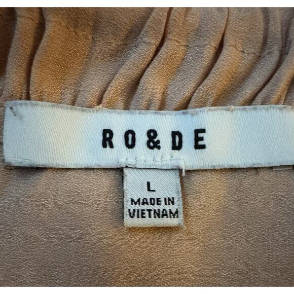 RO & DE Peach Hi Lo Ruffle Drawstring Neck Silky Polyester Top Size L - Picture 7 of 9